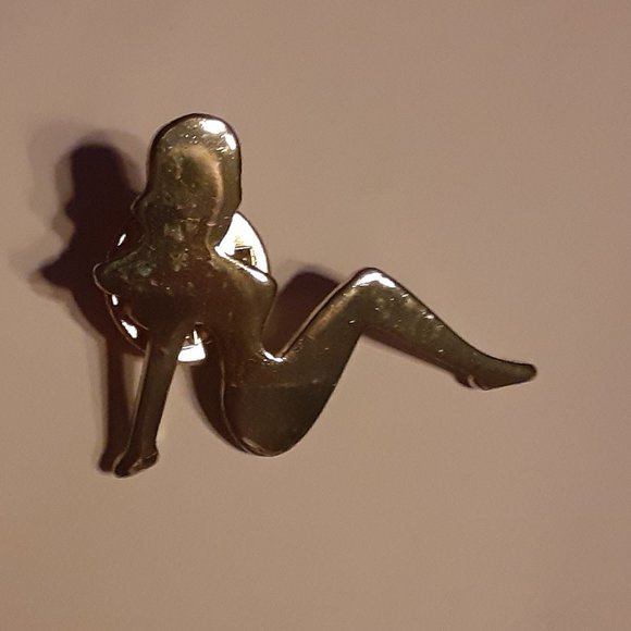 1" Gold Woman Sitting in Silhouette Lapel Pin Trucker Emblem - Picture 2 of 5